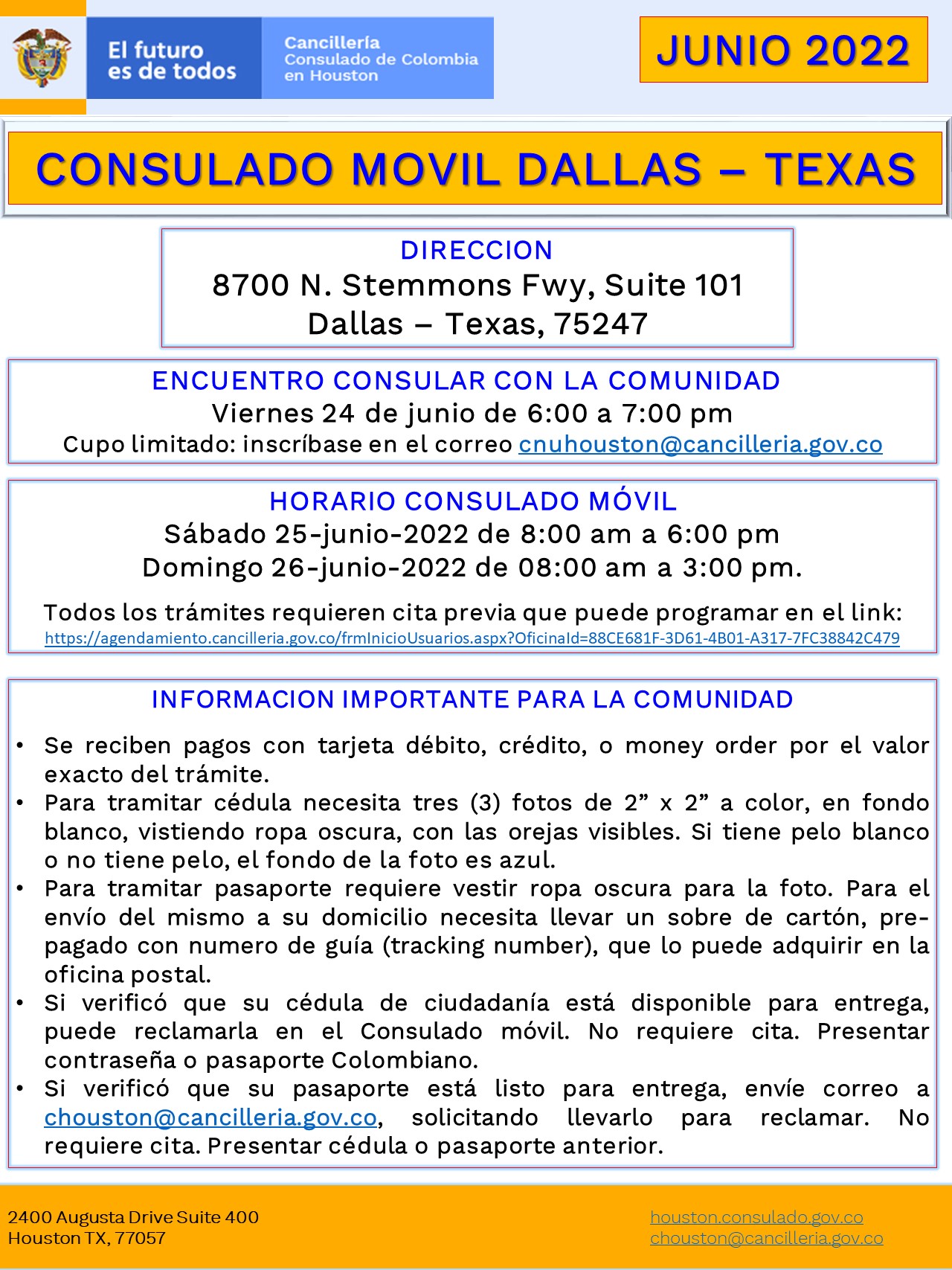 El Consulado de Colombia realizará en Dallas un Encuentro Consular el